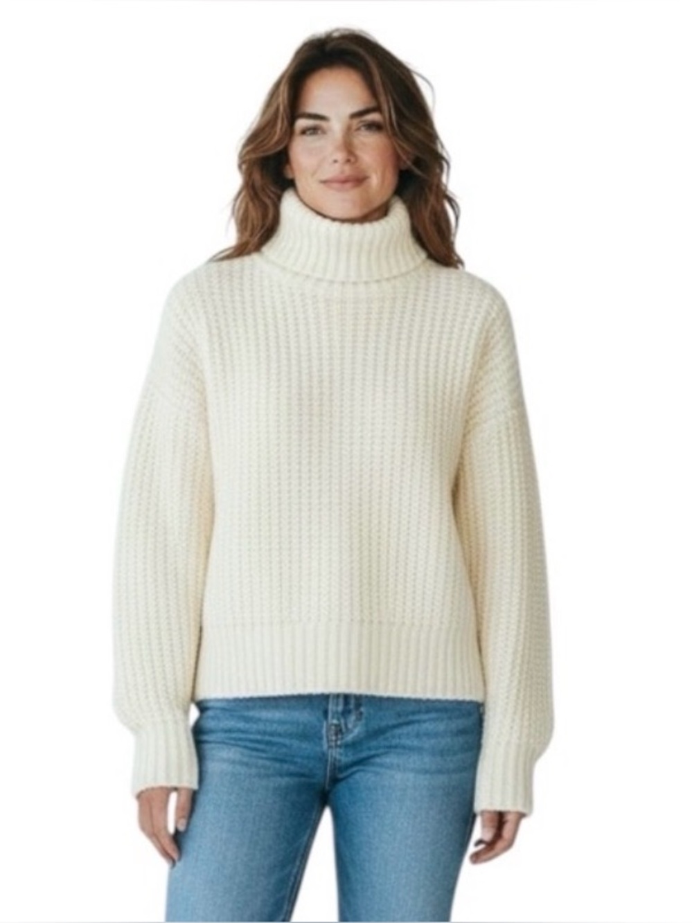 L-ayard Cream Long Sleeve Mock Turtleneck Knit Pullover Sweater size Medium